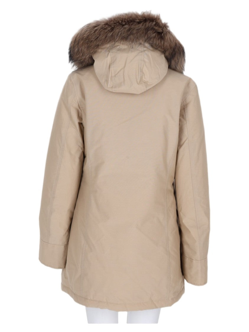 Woolrich Beige Wool-Blend Fur Trim Casual Jacket