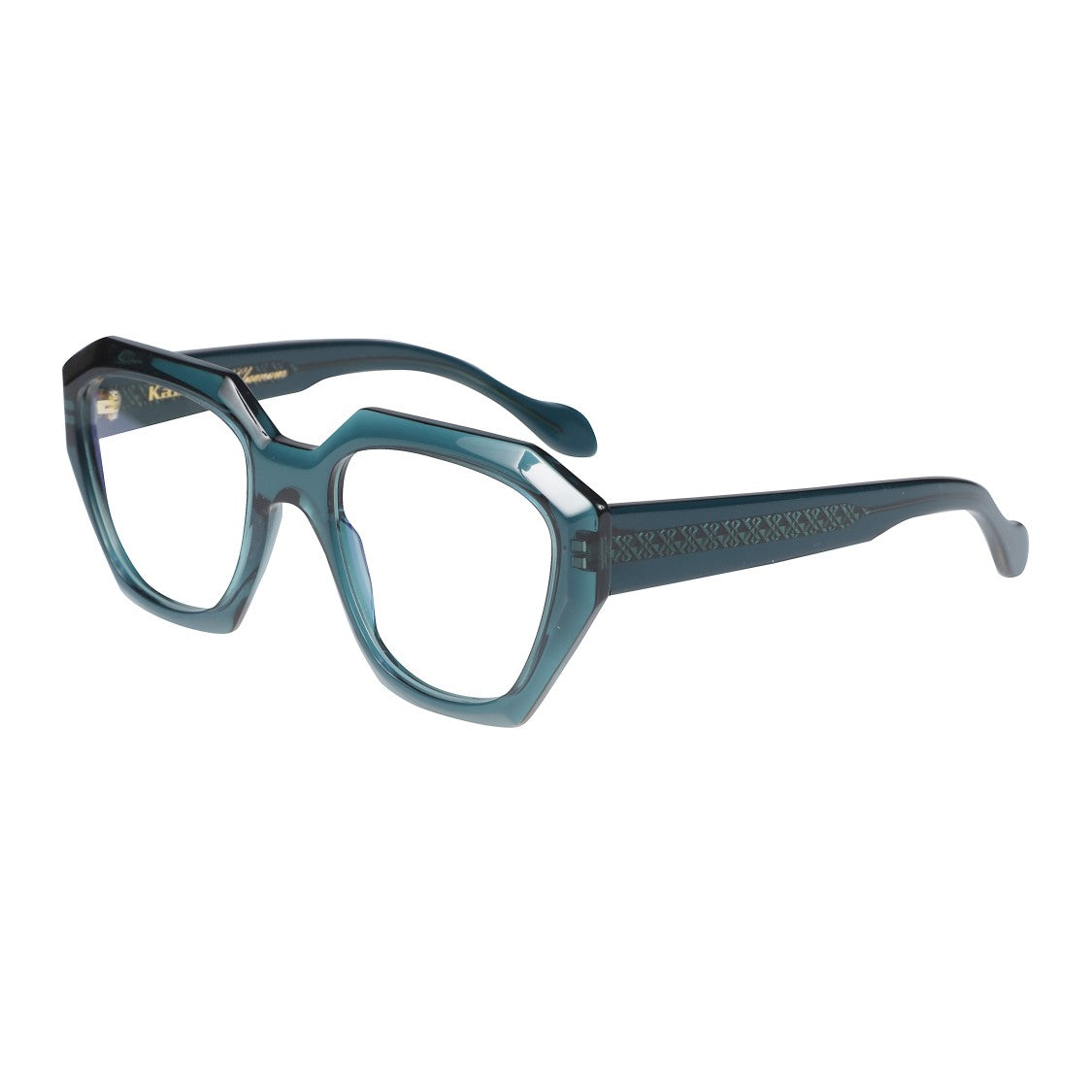 Kador Marilyn/K-V Angular Geometric Sunglasses With Translucent Teal Frame