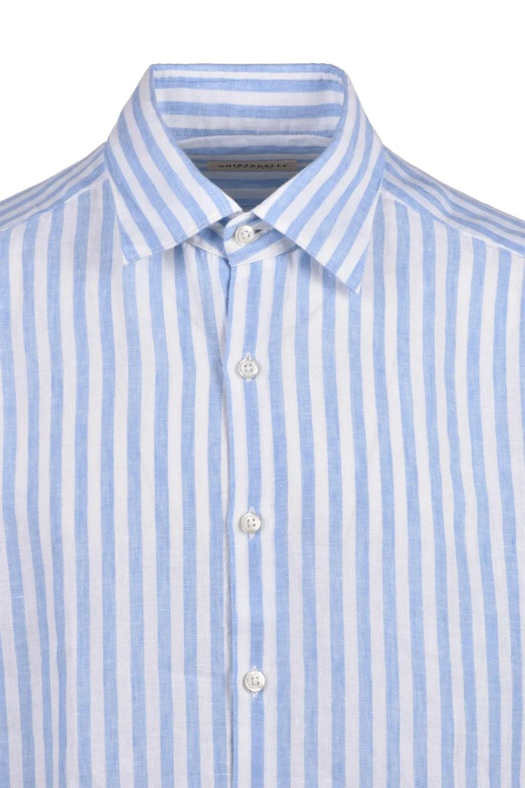 Ghirardelli Light Blue/White Linen Men's Linen Shirt