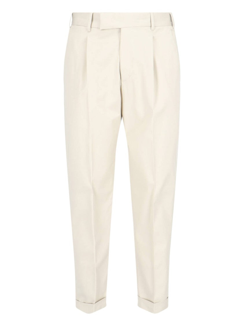 Pt Torino Beige Cotton Chinos With Pleats And Signature Details