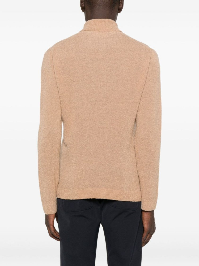 Daniele Fiesoli Camel Wool-Cashmere Blend Sweater With High Neckline