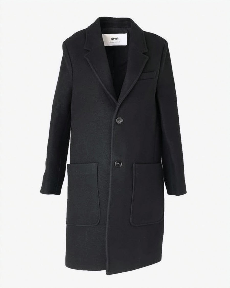 Ami Tailored Black Wool Long Coat