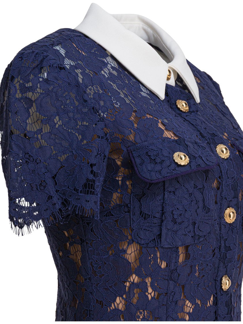 Self-Portrait Navy Lace Midi Dress With Contrast Collar