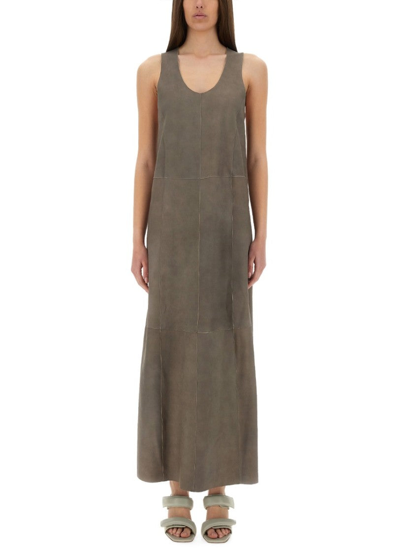Alysi Sleeveless Leather Maxi Dress With Deep V-Neckline
