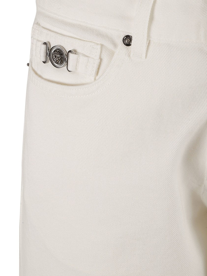Versace Straight-Leg White Denim Jeans With Design