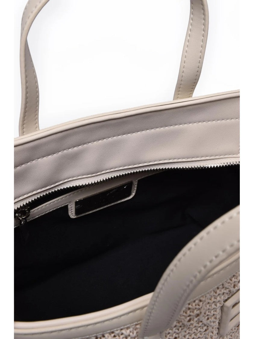 Ermanno Firenze White Terra Straw Polyester-Blend Small Tote Bag