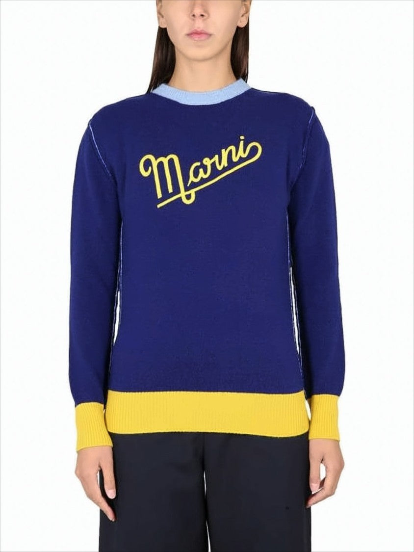 Marni Relaxed Fit Knit Sweater With Contrasting Ribbed Details