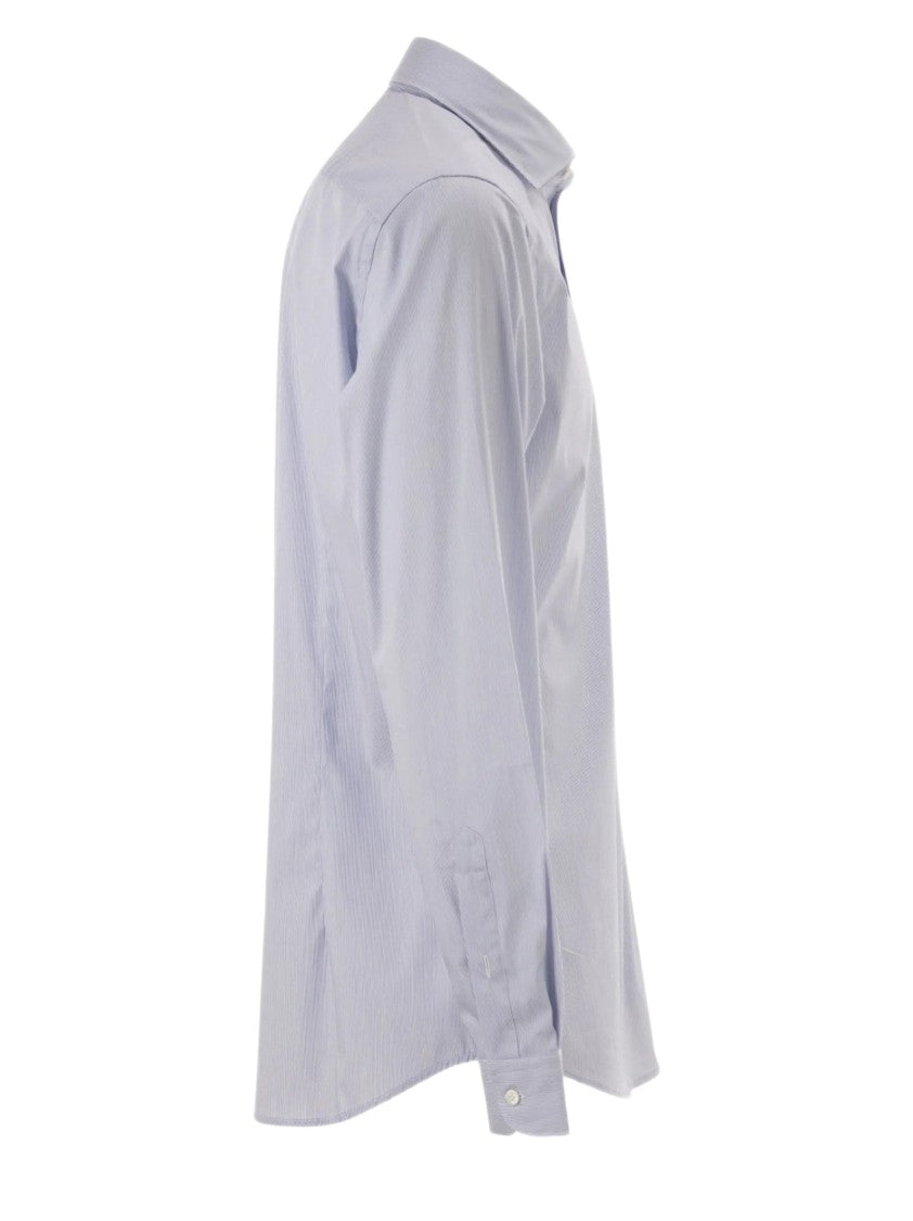 Fay Blue Stretch Cotton Shirt With French Collar And Embroidered Logo