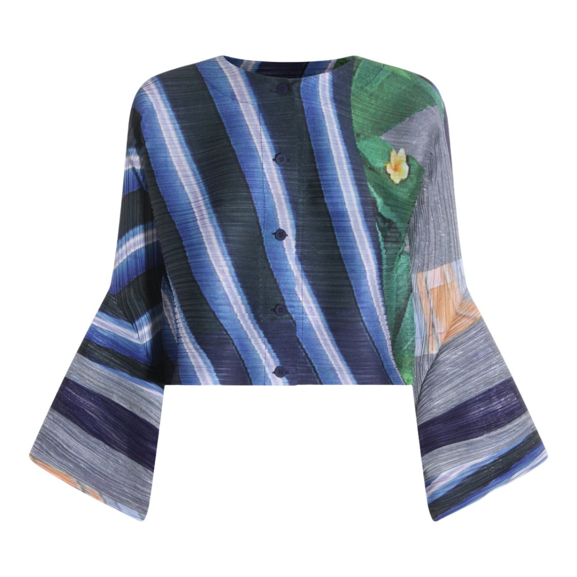 Issey Miyake Pleats Please Cropped Top With Flared Sleeves