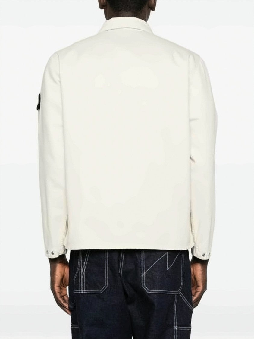 Stone Island White Cotton Jacket With Flap Pocket