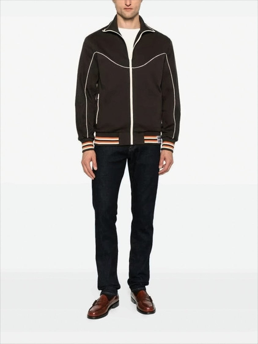 Golden Goose High-Collar Brown Jacket With Contrasting Piping