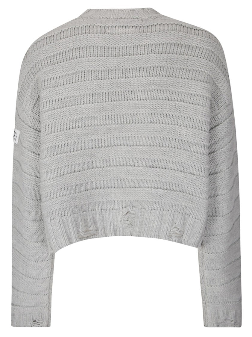 Mm6 By Maison Margiela Distressed Cropped Knit Sweater