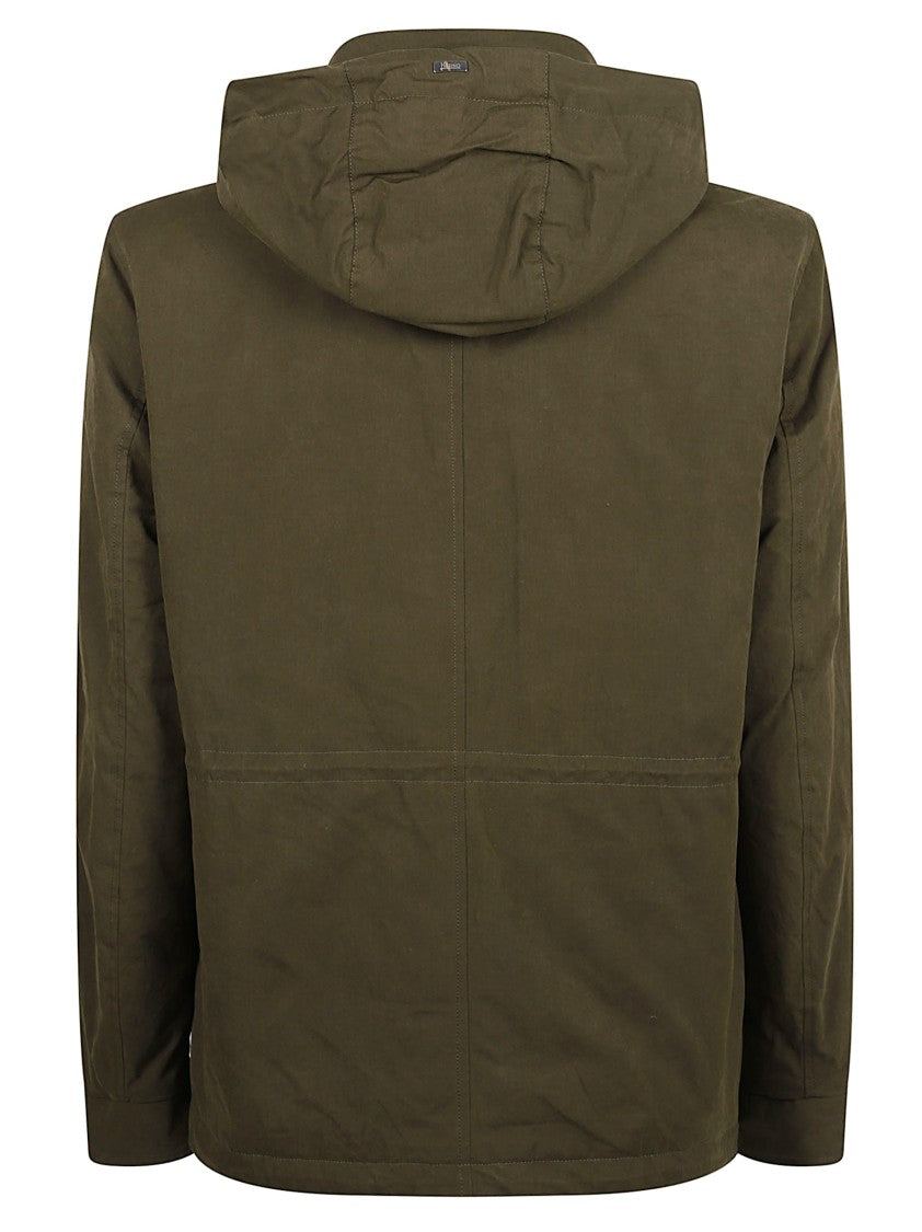Herno Padded Olive Green Jacket With Removable Hood
