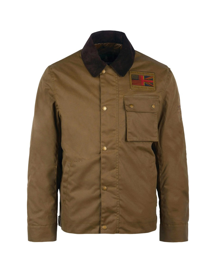 Barbour Waxed Cotton Utility Jacket With Ribbed Corduroy Collar