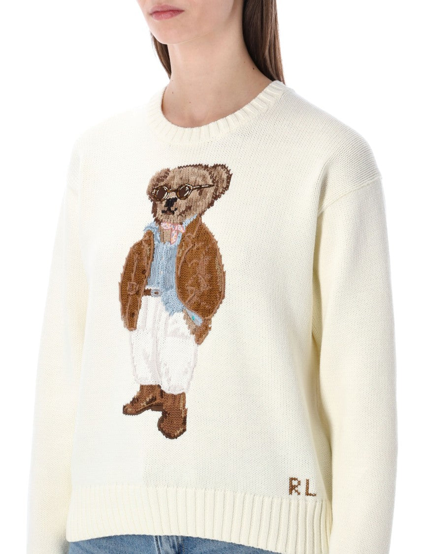 Polo Ralph Lauren Cotton Knit Sweater With Intarsia Bear Motif And Ribbed Trim