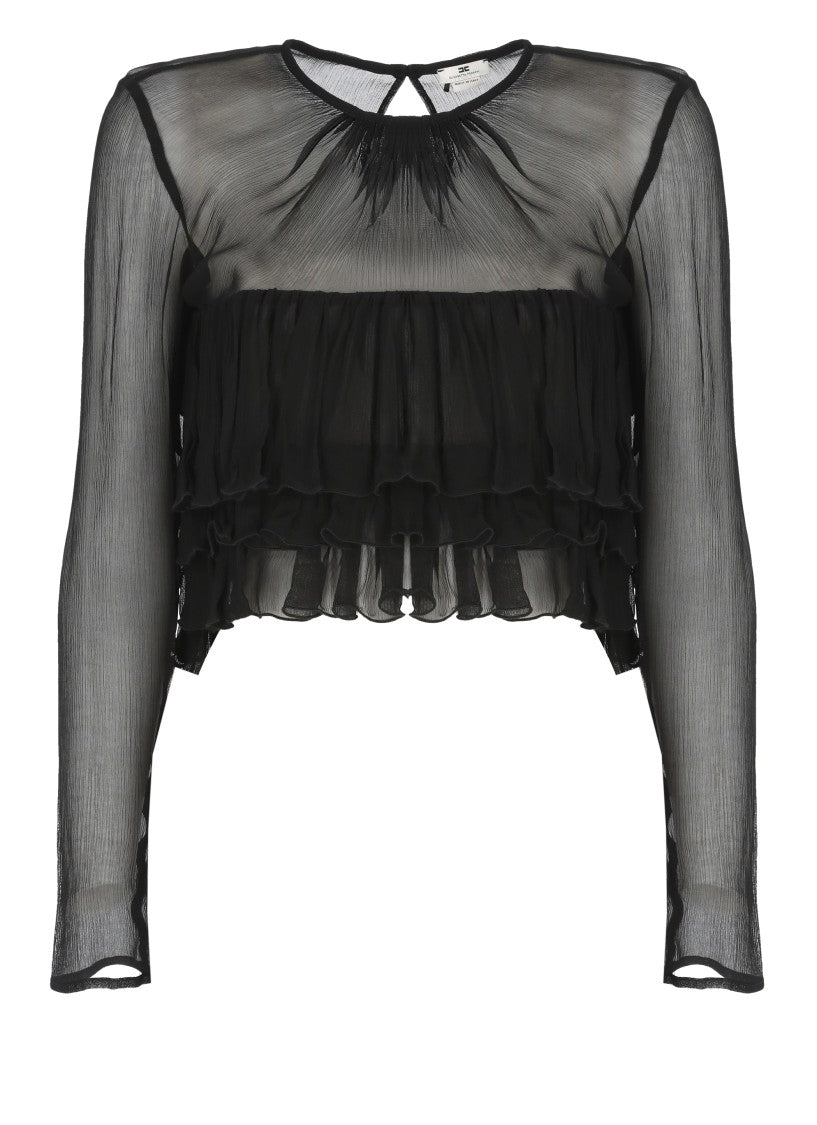 Elisabetta Franchi Black Semi-Transparent Ruffle Blouse
