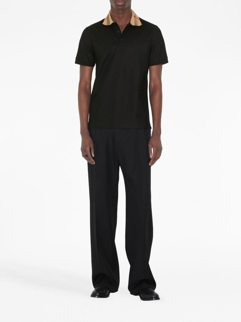 Burberry Check Print Contrast Collar Black Polo Shirt
