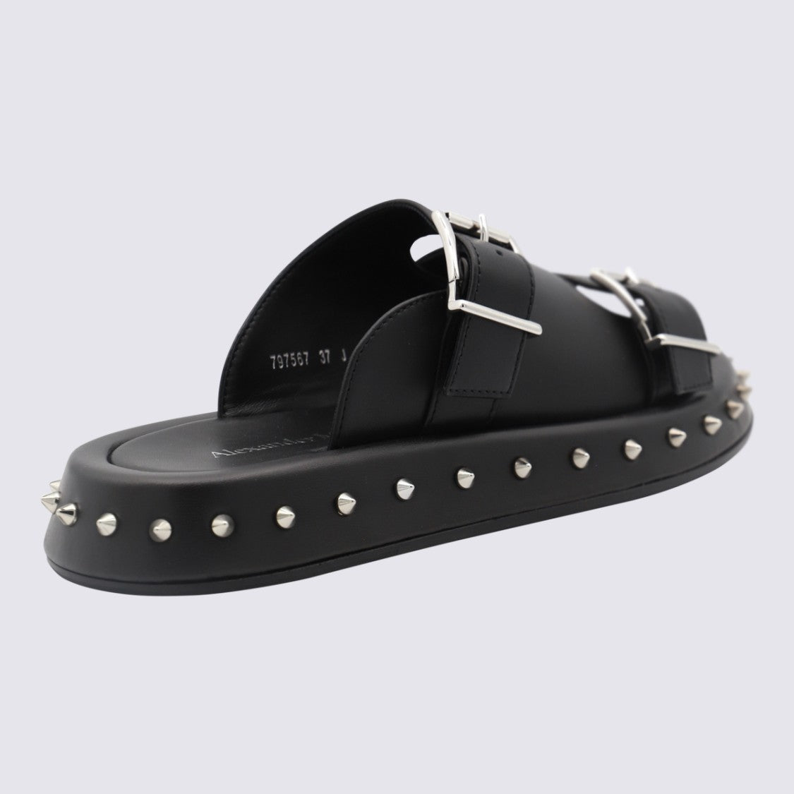 Alexander Mcqueen Black Sandals With Silver Buckles And Studded Sole