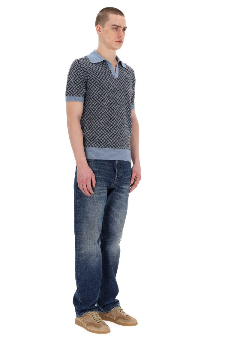 Drumohr Biscottino Cotton-Linen Open Collar Polo