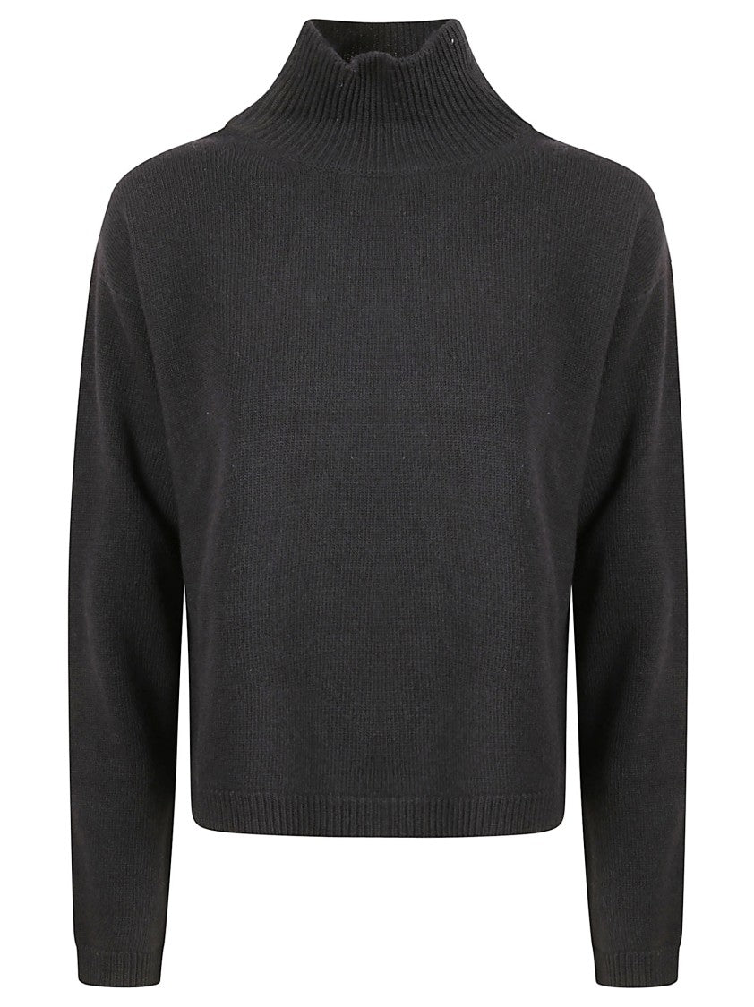 Max Mara Cropped Black Sweater With High Ribbed Mock Neck