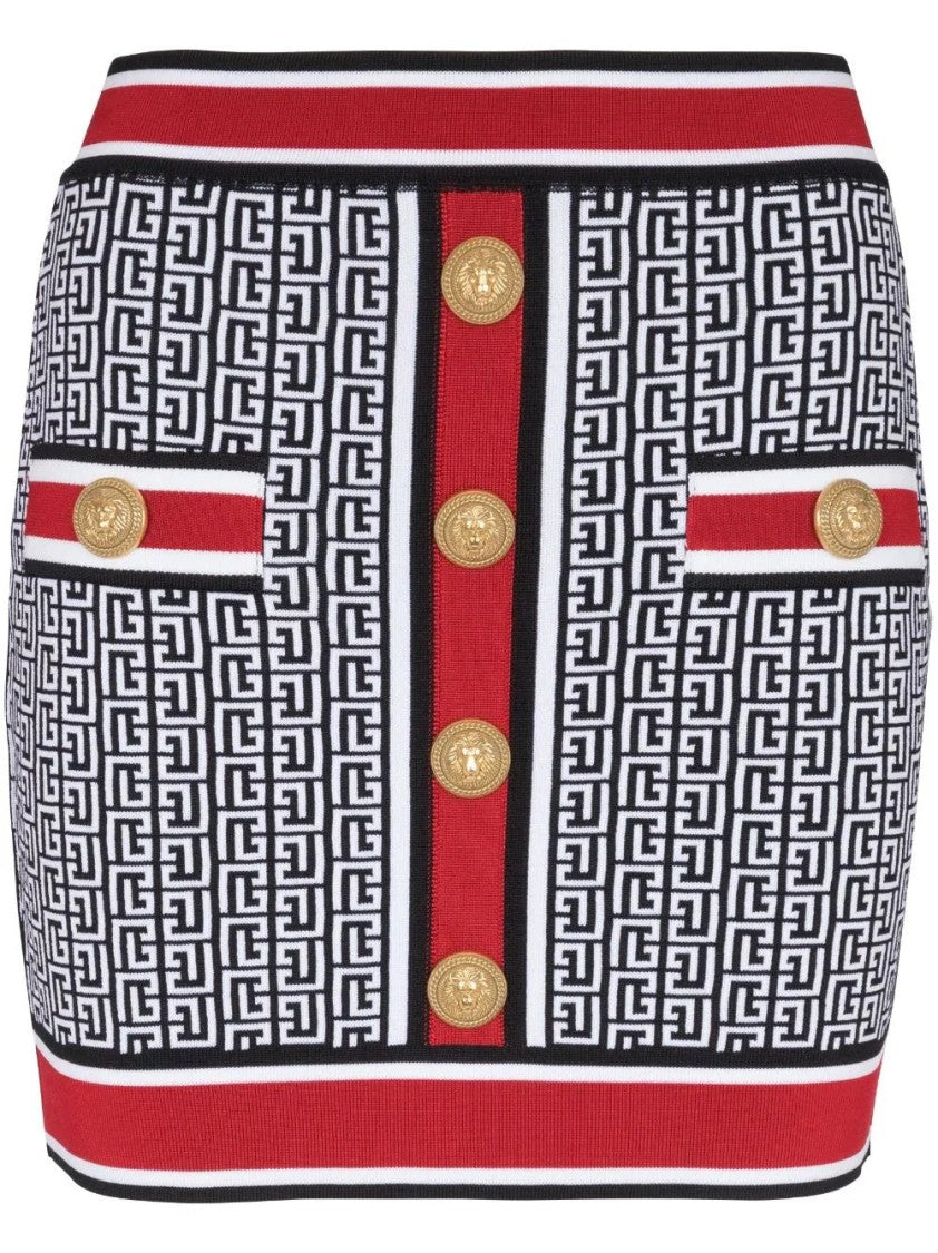 Balmain Buttoned Monogram Short Skirt