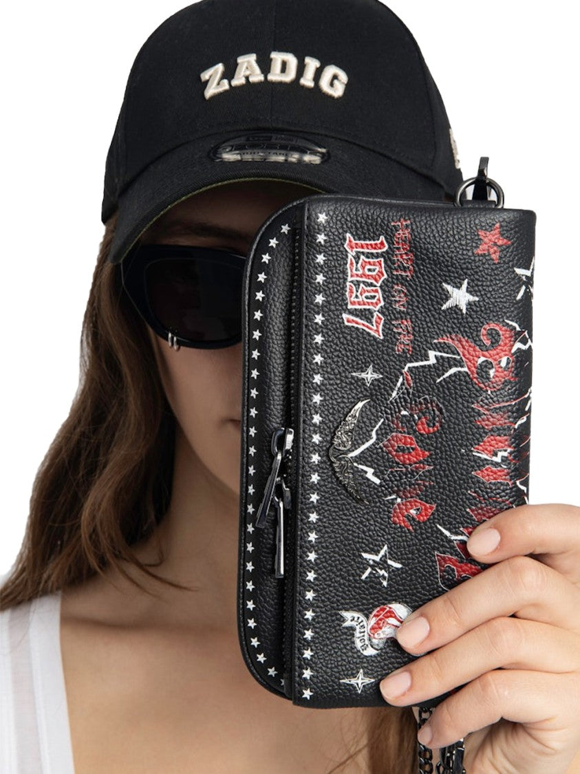 Zadig & Voltaire Graffiti-Print Black Leather Crossbody Bag