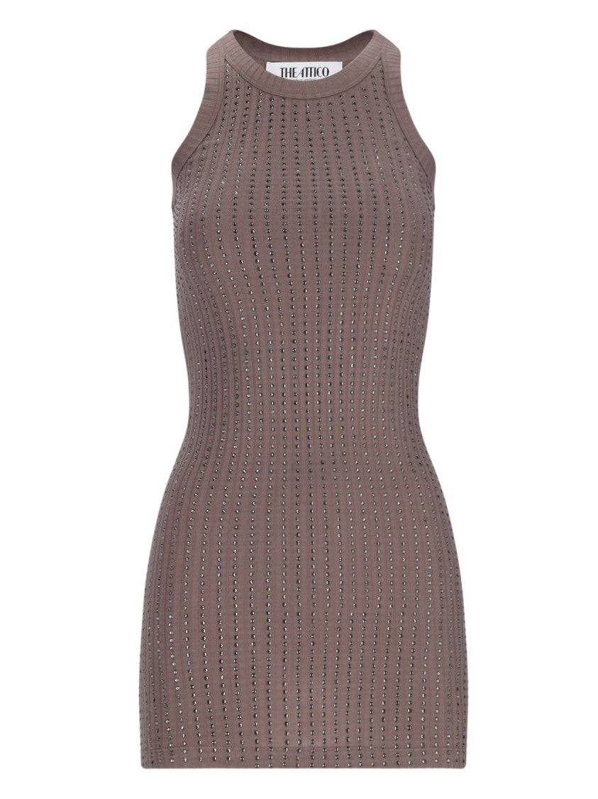 The Attico Crystal Mini Dress – Brown