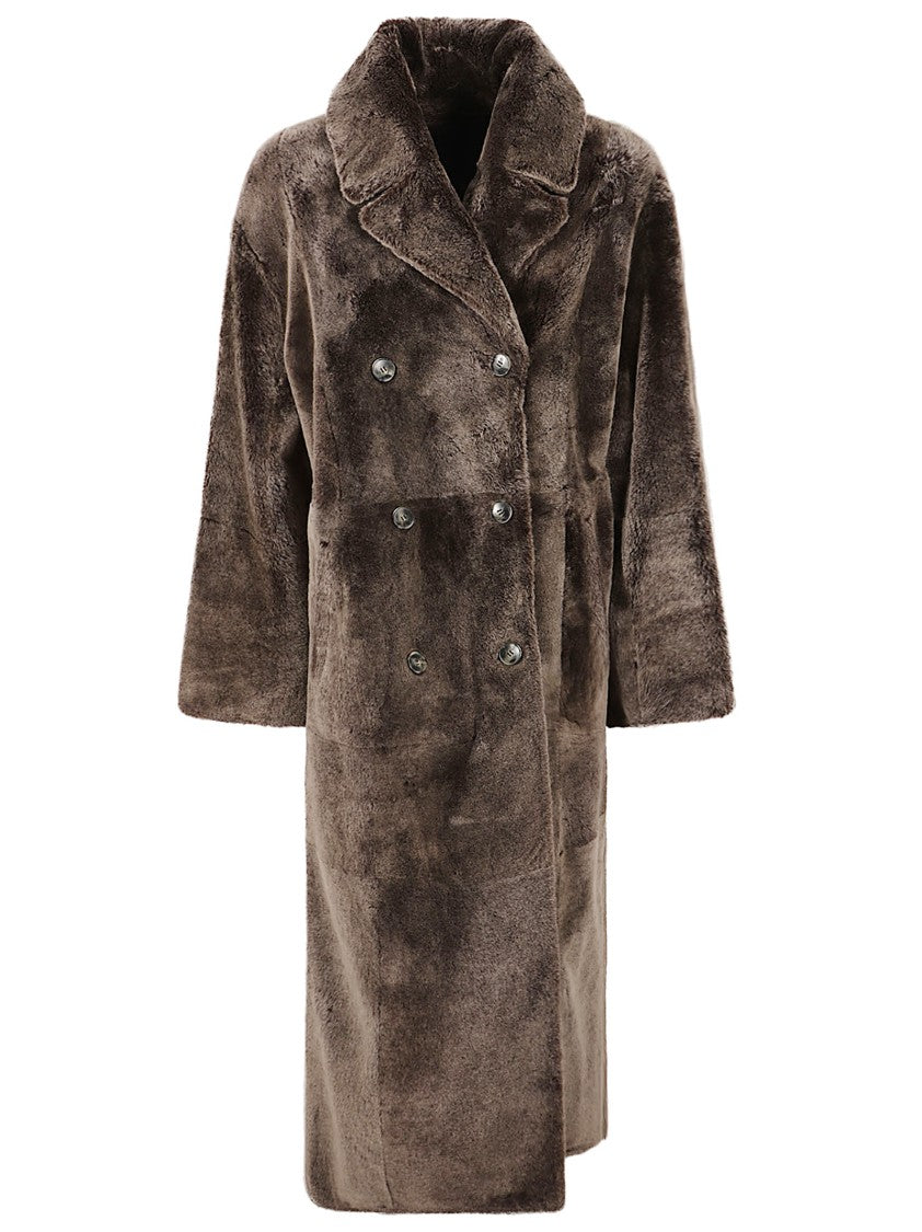 Yves Salomon Double-Breasted Shearling Coat With Plush Texture