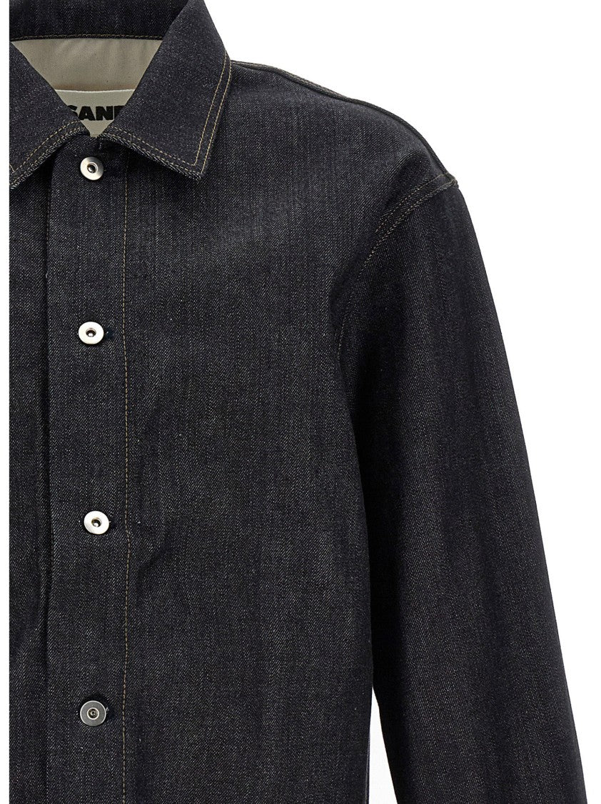 Jil Sander Black Denim Overshirt With Structured Collar