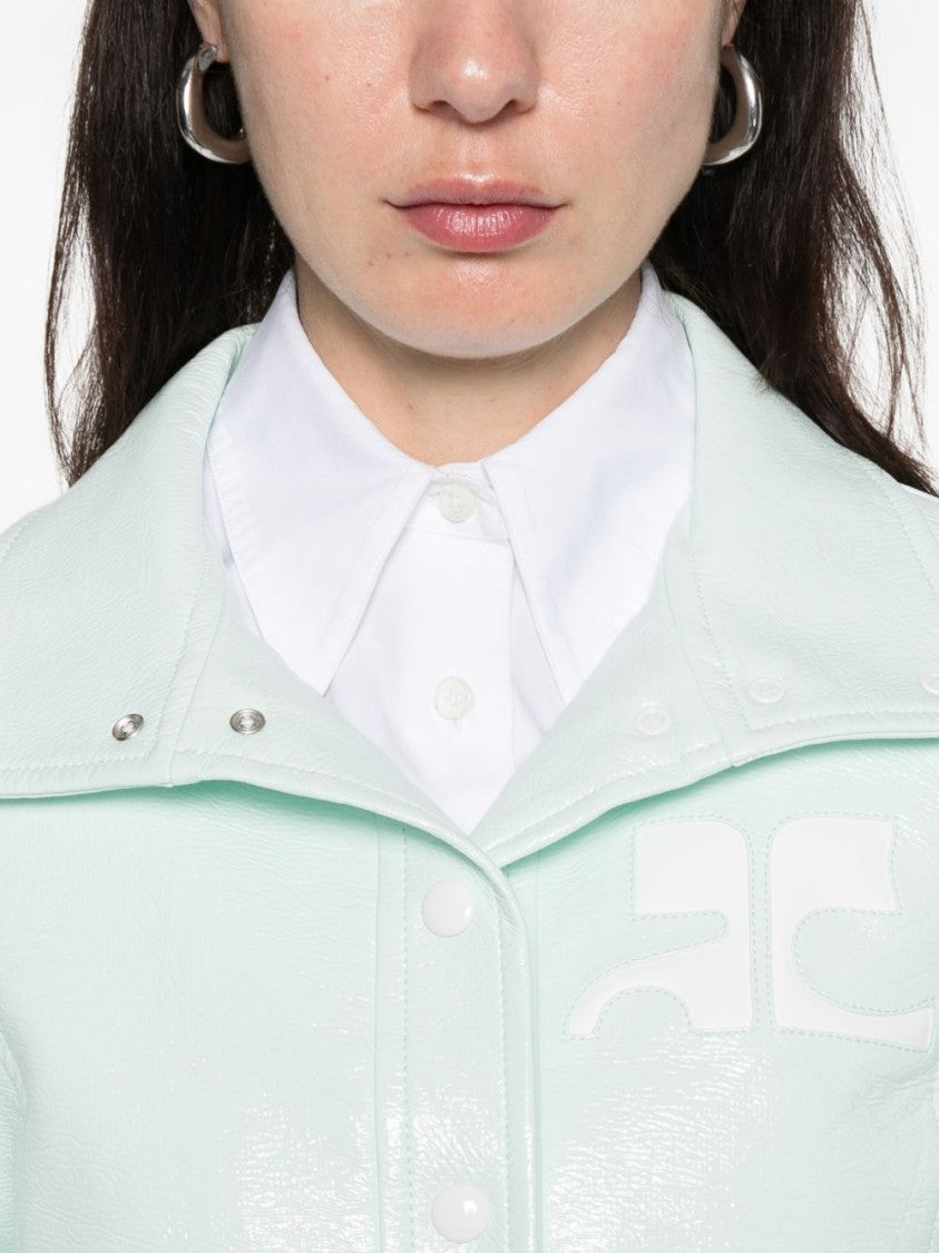 Courrèges Cropped Jacket With Glossy Patent Finish And Structured Collar