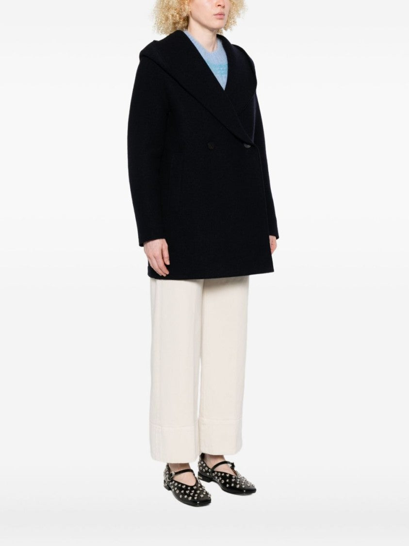 Harris Wharf London Boxy Blue Giacconi Coat With Oversized Collar