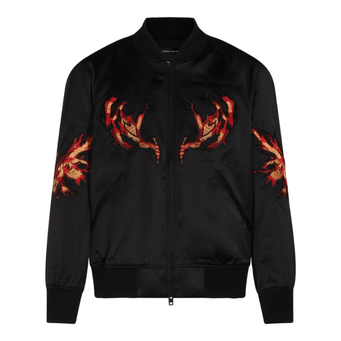 Y-3 Embroidered Black Satin Jacket With Intricate Motifs