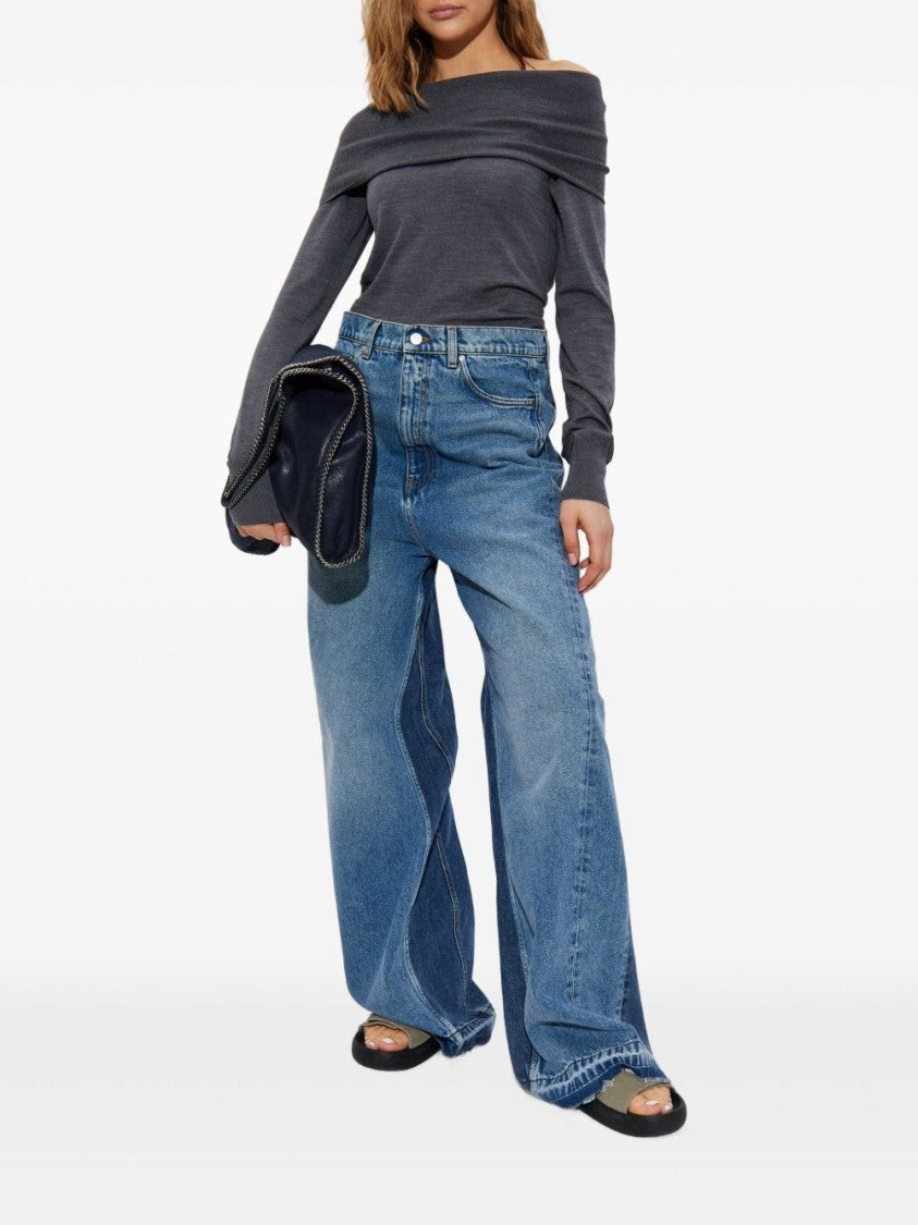 Stella Mccartney Gray Bardot Neckline Sweater