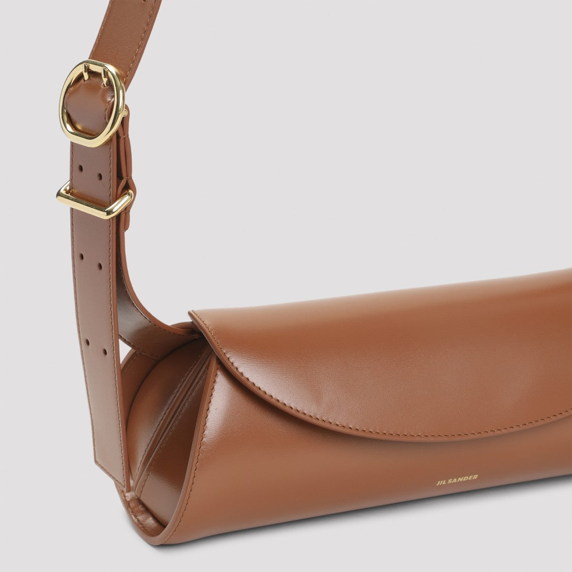 Jil Sander Structured Brown Calf Leather Cannolo Shoulder Bag