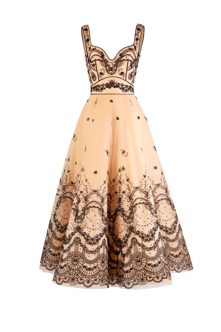 Saiid Kobeisy Sleeveless Embroidered Tulle Dress