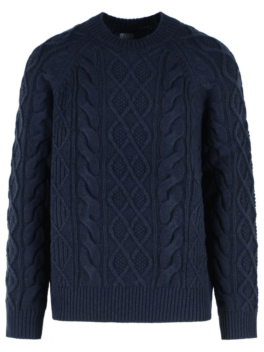 Polo Ralph Lauren Braided Knit Blue Wool And Alpaca Sweater