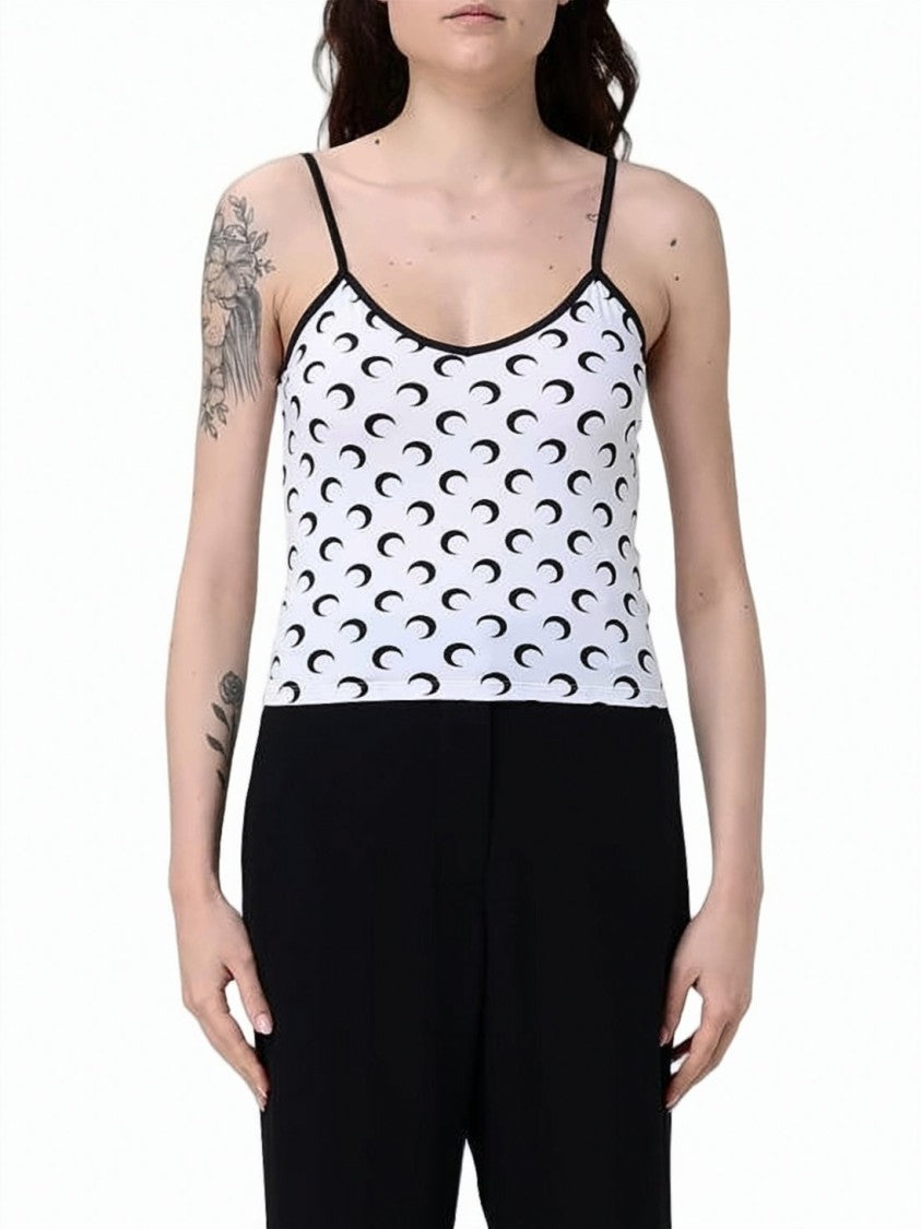 Marine Serre Crescent Moon Print Jersey Tank Top With Spaghetti Straps