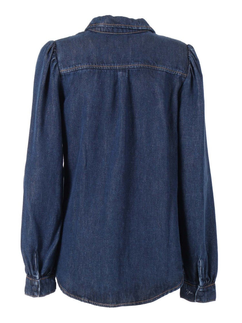7 For All Mankind Dark Blue Puff Sleeve Shirt Poppy
