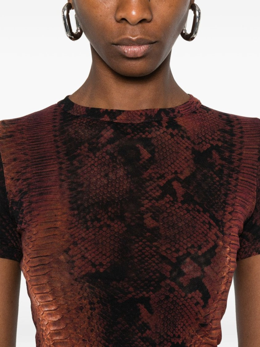 Jean Paul Gaultier Fitted Snake Print Top In Silk And Nylon Blend