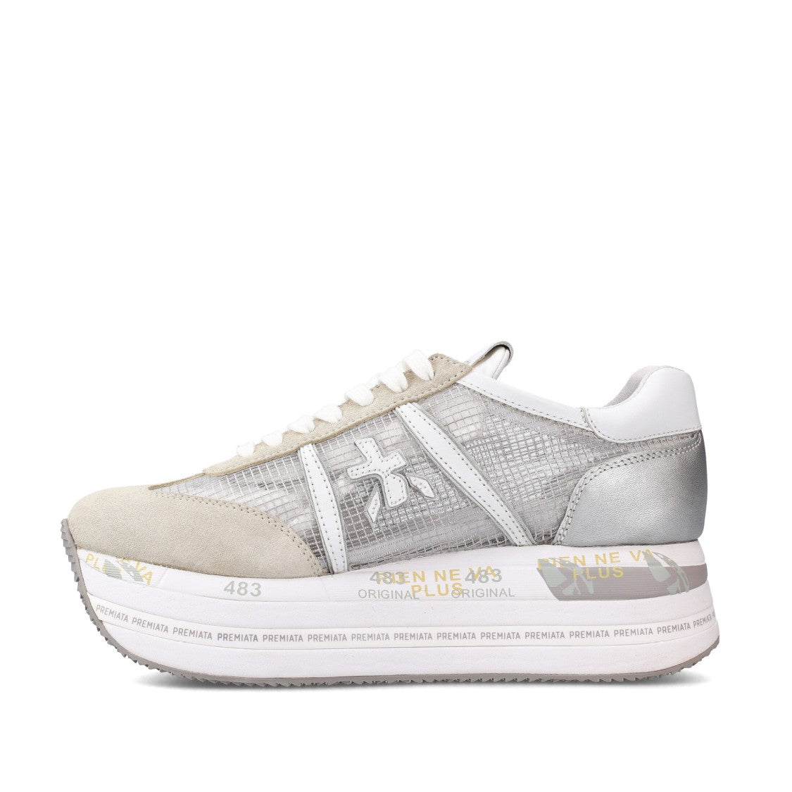 Premiata Beth Sneakers In White Suede Transparent Ripstop Fabric