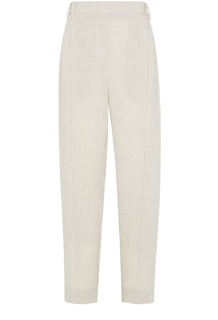 Brunello Cucinelli Tapered High-Waist Beige Pants