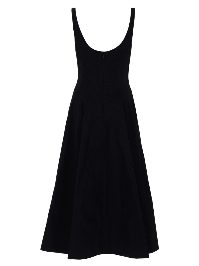 Staud Neutrals Wells Pleated Voluminous Midi Dress