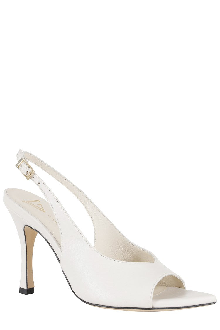 Giampaolo Viozzi Ivory Peep-Toe Slingback Strap Nappa Leather Sandals