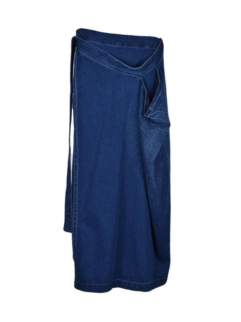 Yohji Yamamoto Blue Fluid Wrap Cotton Maxi Skirt