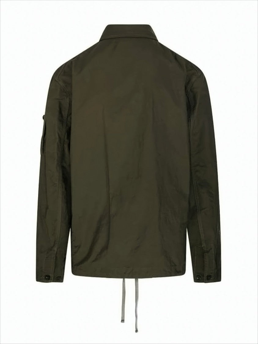 C.P. Company Utilitarian Green Jacket With Classic Collar And Adjustable Drawstrings