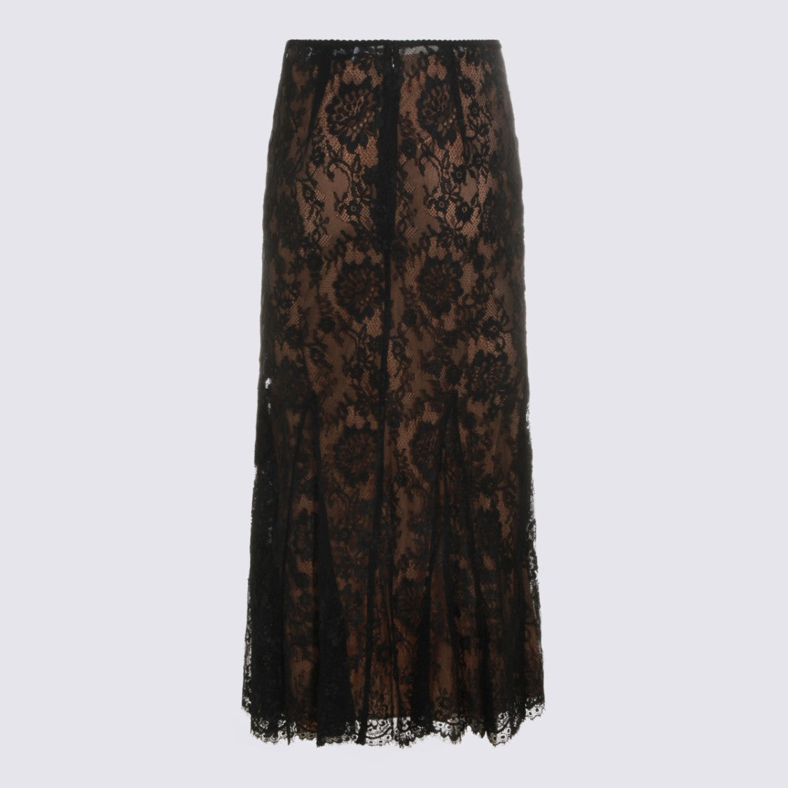 Self-Portrait Sheer Black Floral Lace Midi Skirt With Scalloped Hem