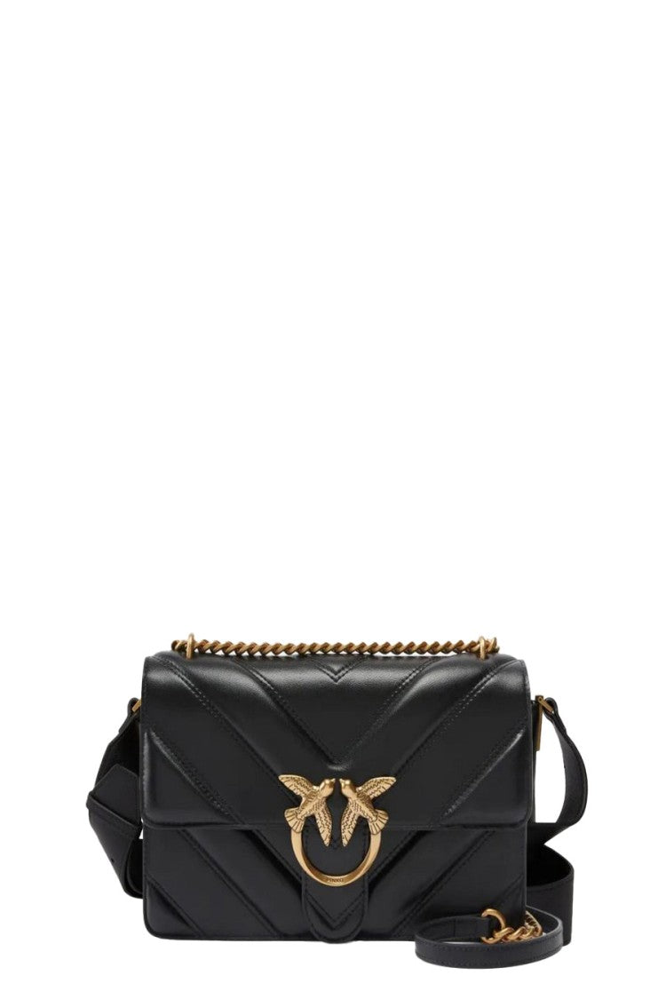 Pinko Quilted Black Leather Handbag With Gold-Tone Bird Clasp