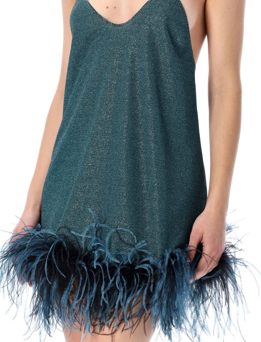 Oséree Lumière Plumage Mini Dress With Feather-Trimmed Hem