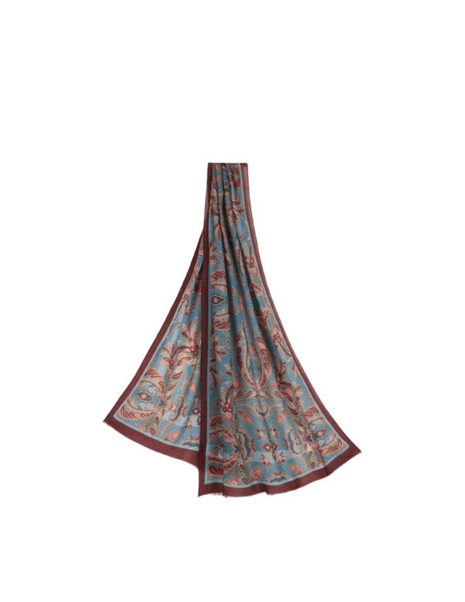 Etro Floral-Inspired Blue Wool-Cashmere Blend Scarf
