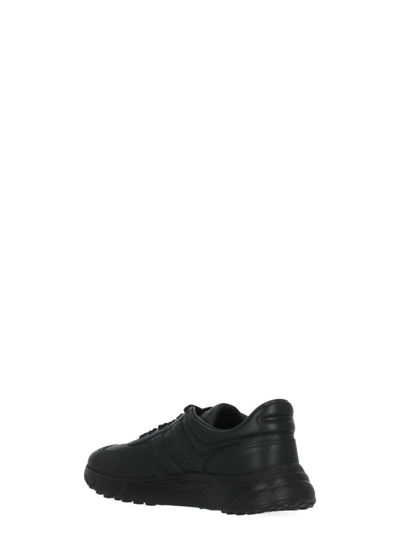 Hogan Black Embossed Logo Leather Raised Sole Sneakers